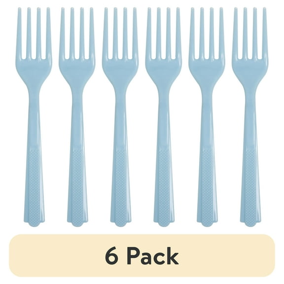 (6 pack) Plastic Disposable Forks, Light Blue, 24 Pieces, by Way To Celebrate