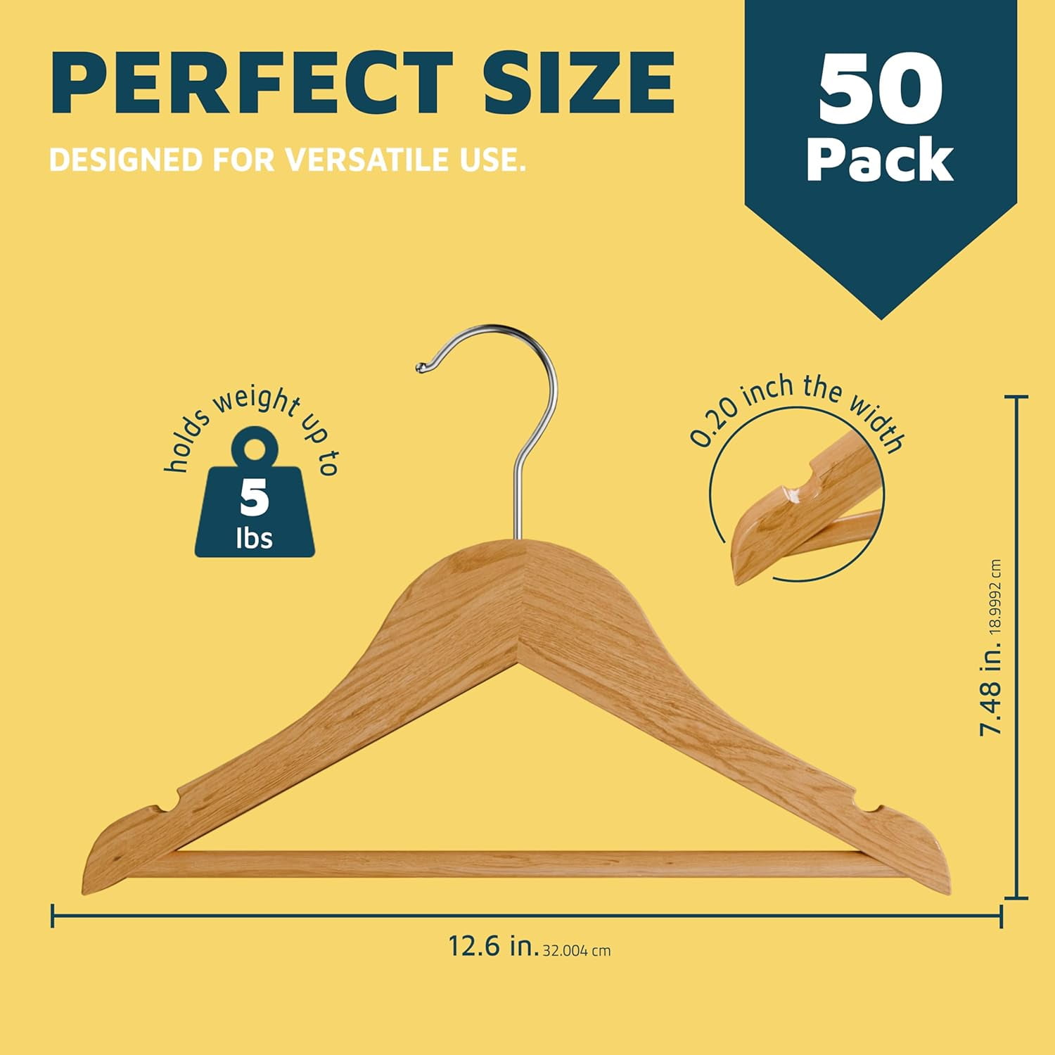 Lifemaster 50-Pack Natural Wooden Kids Hangers, 11.8" Toddler & Baby Hangers with 360° Swivel Hook, Pants Bar & Notches, Space-Saving Design, Ages 0–8