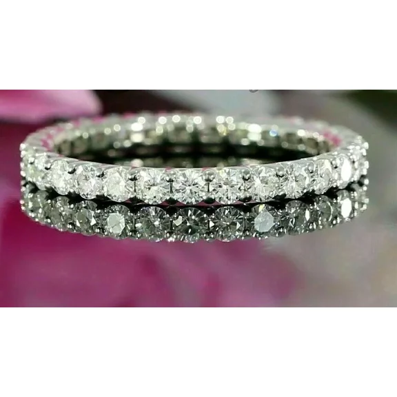 2TCW Round Cut Lab Created White Diamond Full Eternity Wedding Ring Band in 14K White Gold Plated