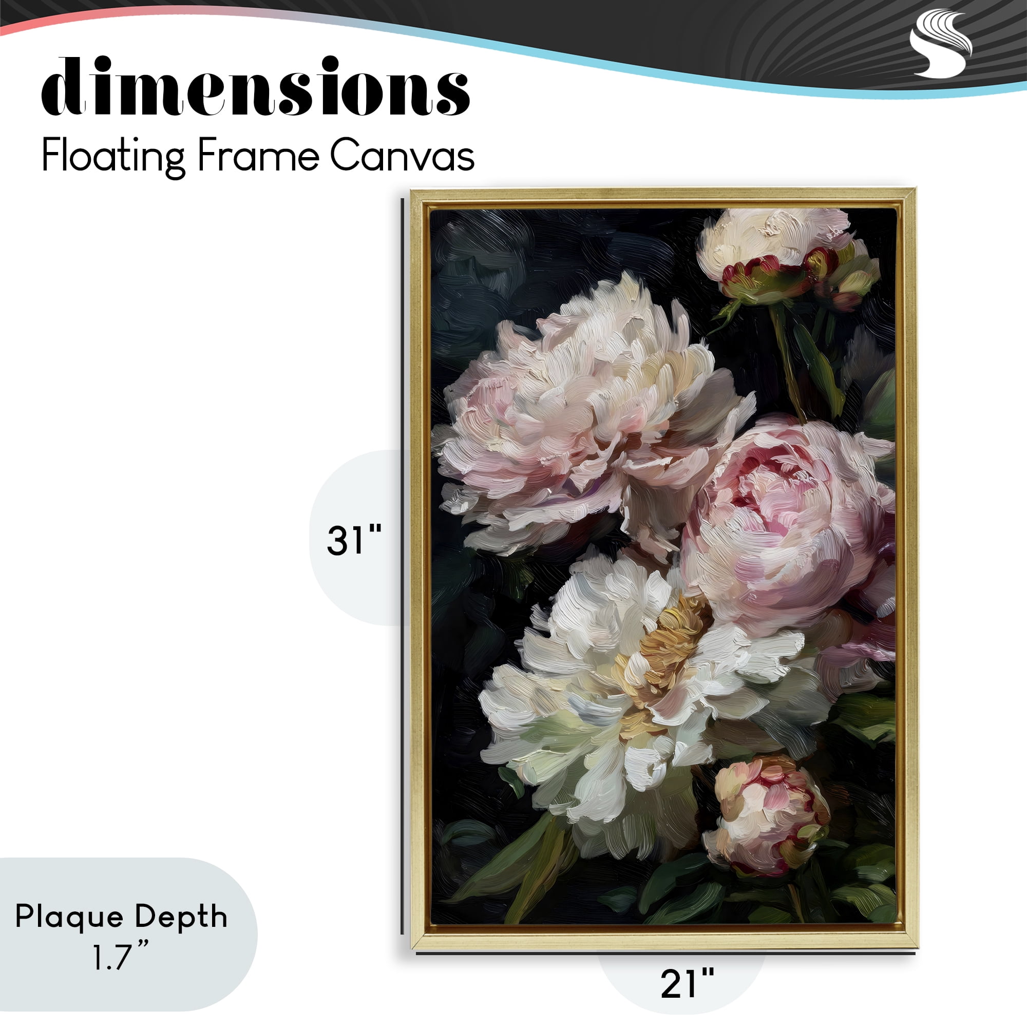 Stupell Industries Soft And Moody Peonies Gold Framed Floater Canvas Wall Art, design by Petal Prints Design