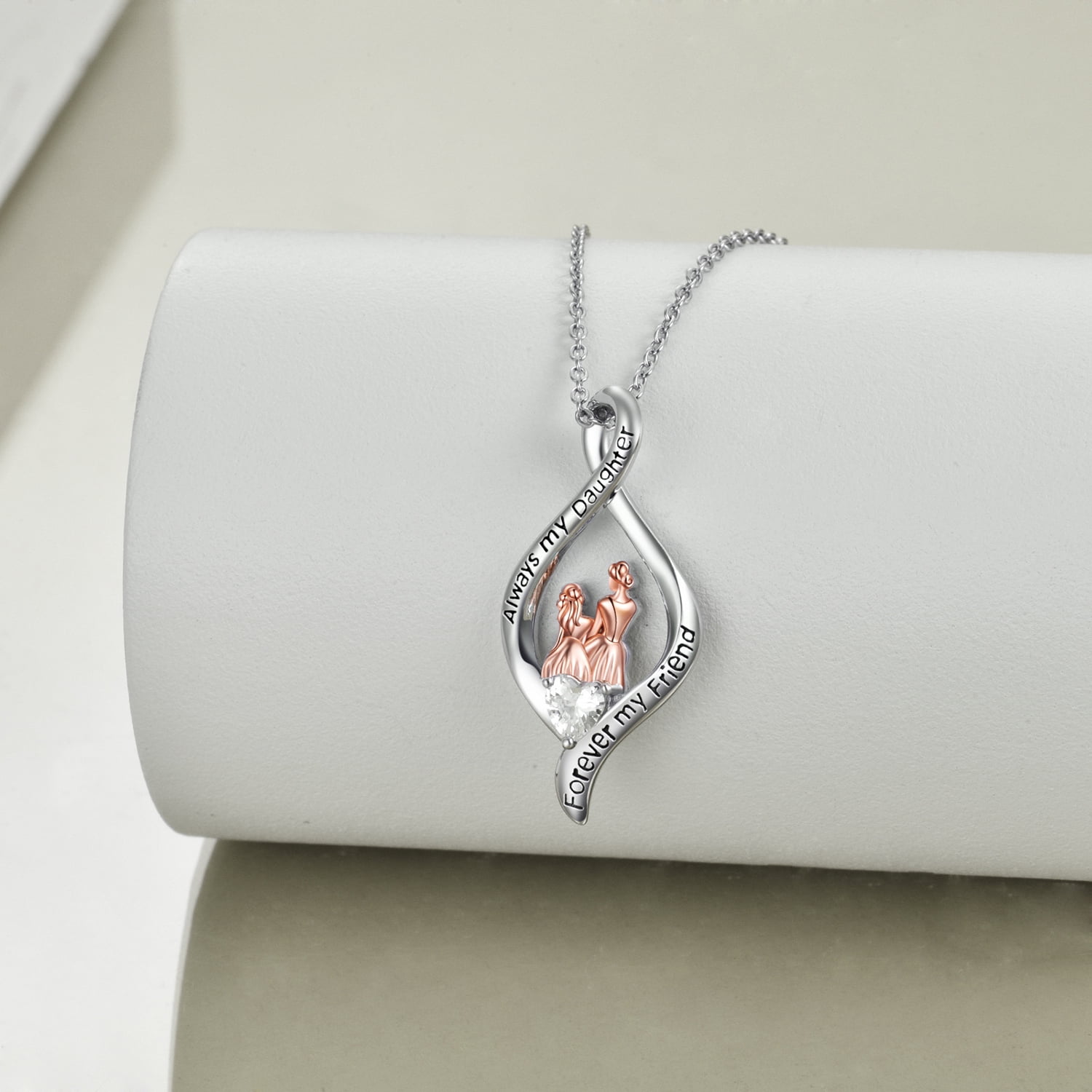 WINNICACA Sterling Silver Mother Daughter Pendent "Always My Daughter Forever My Friend" Jewelry Necklace Mothers Day Birthday Gifts from Mother to Daughter