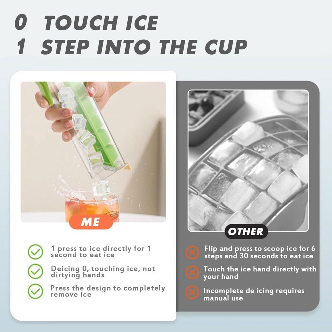 One-Hand Press Ice Cube Tray with Handle, Easy Release Ice Maker, Convenient Ice Tray for Chilling Drinks