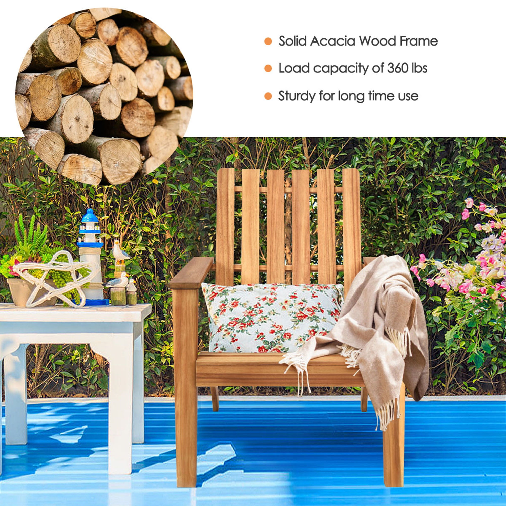 Gymax 4PCS Adirondack Chair Acacia Wood Fire Pit Chair w/ Backrest and Armrests Campfire Chair Outdoor Lawn Chair for Patio