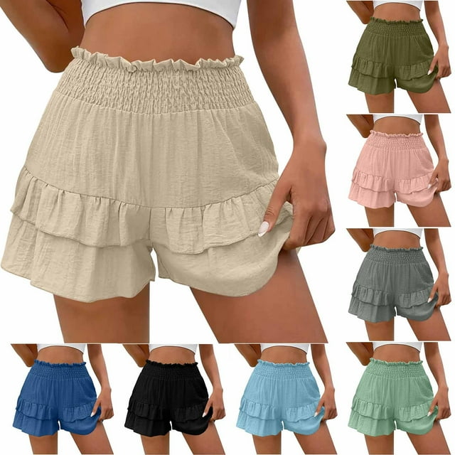 ZVAVZ Women's Summer Flowy Shorts Tiered Layer Ruffle Mini Shorts High Waisted Beach Flowy Shorts Mint Green,S