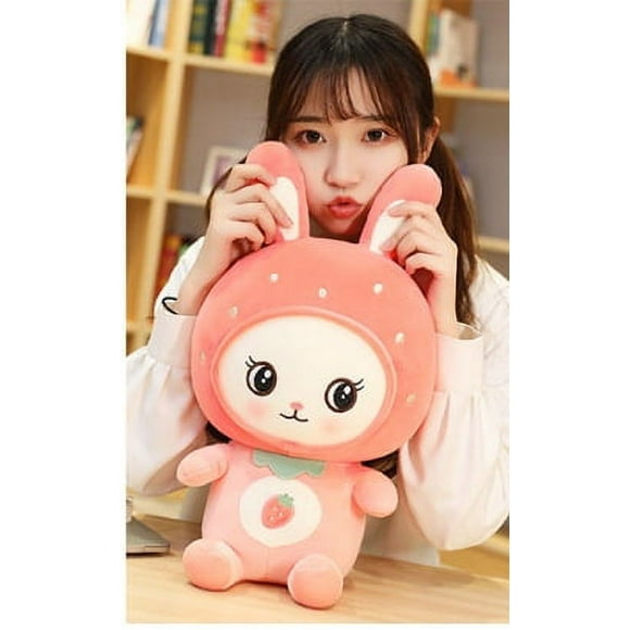 Bunny Plush Cute Strawberry Bunny Stuffed Animal 30cm,Pink Bunny Pillow,Strawberry Rabbit with Backpack,Soft Bunny Doll for Boys and Girls Best Gift Home Car Decoration