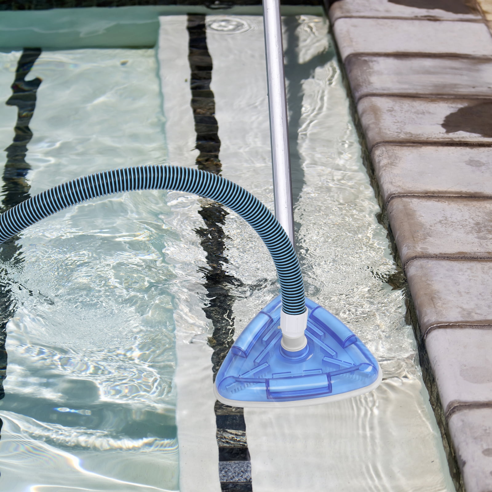 Ktaxon Transparent Triangular Pool Vacuum Head, 7-Brush Design for Efficient Corner Cleaning, Fits 1.25" & 1.5" Hoses