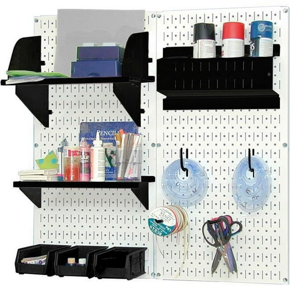 Pegboard Hobby Craft Organizer Storage Kit, White & Black - 32 x 32 x 9 in.