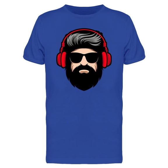 Beard Man With Headphones T-Shirt Men -Image by Shutterstock, Male Large