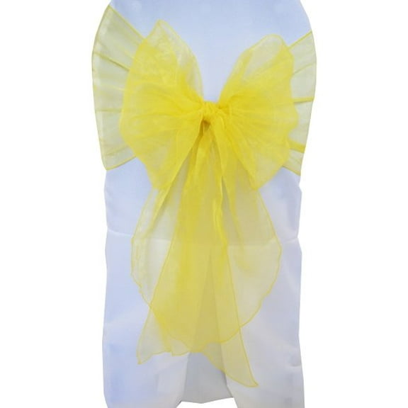 Wedding Linens Inc. (10pcs) 12" x 116" Organza Sheer Chair Sashes Chair Sash Bow ties with Angle end style for Wedding Party Catering Banquet Decoration Events - Canary Yellow