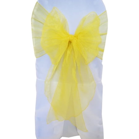 Wedding Linens Inc. (10pcs) 12" x 116" Organza Sheer Chair Sashes Chair Sash Bow ties with Angle end style for Wedding Party Catering Banquet Decoration Events - Canary Yellow
