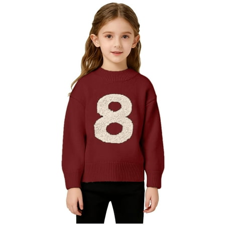AHTJRT Kids Sweater Ribbed Number Eight Printed Knit Crewneck Pullover Tops Stretchable Long Sleeve Tops Fall Spring Party Clothes Wine 7-8 Years AHTJRT Kids Sweater Ribbed Number Eight Printed Knit Crewneck Pullover Tops Stretchable Long Sleeve Tops Fall Spring Party Clothes Wine 7-8 Years