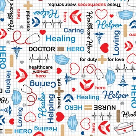 Calling All Nurses White Nurses Supply Fabric 52528-1 from Windham Fabrics by The Yard
