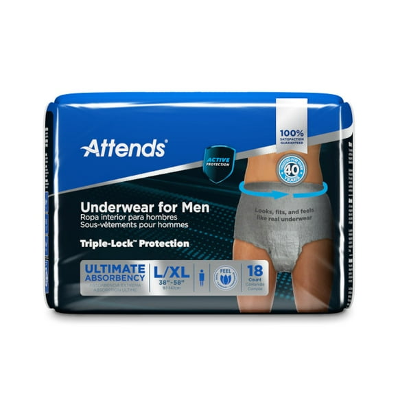 Attends Discreet Men's Underwear - Large/X-Large - Case of 72pc