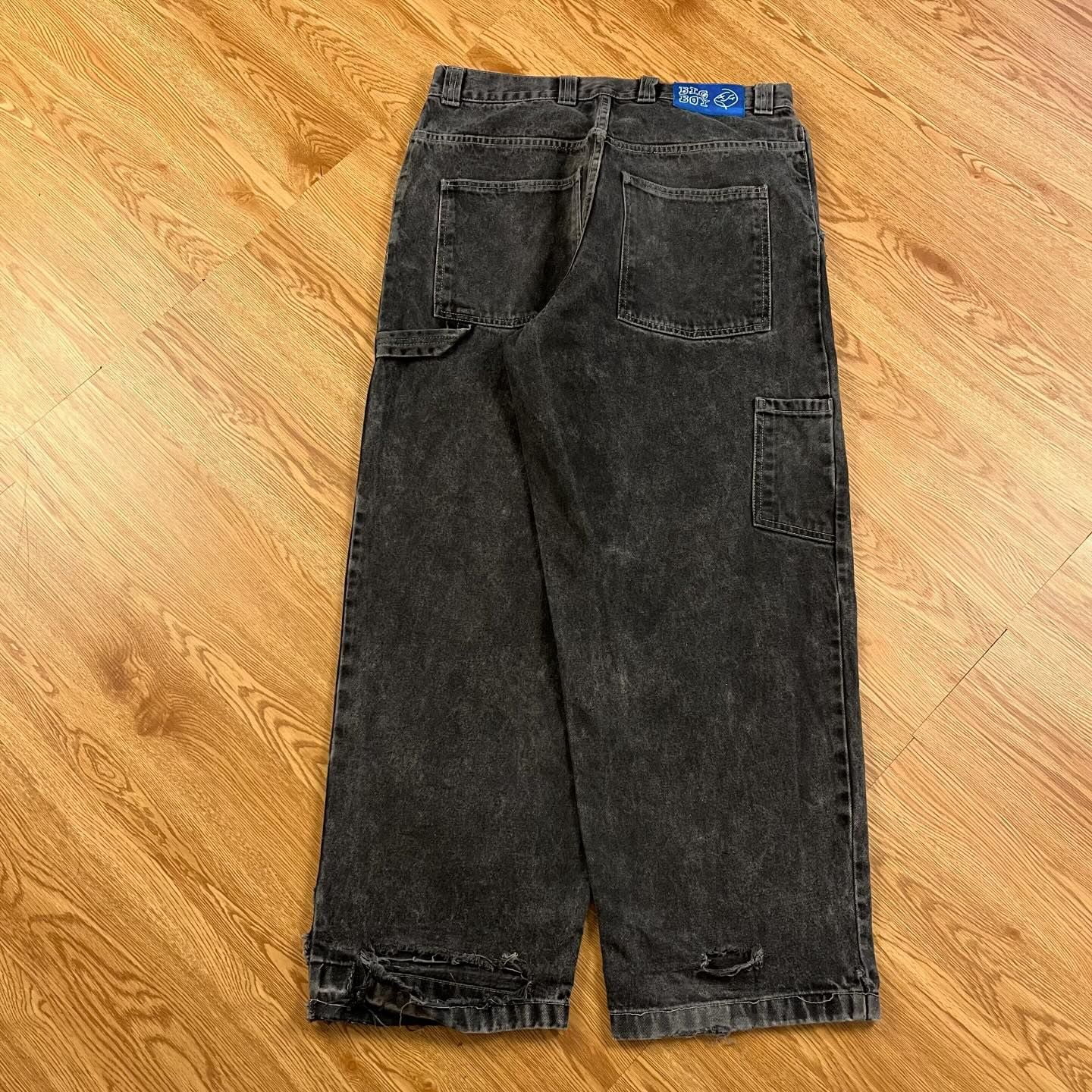 Vintage Polar Big Boy Y2K Embroidered Baggy Jeans, Hip Hop Wide