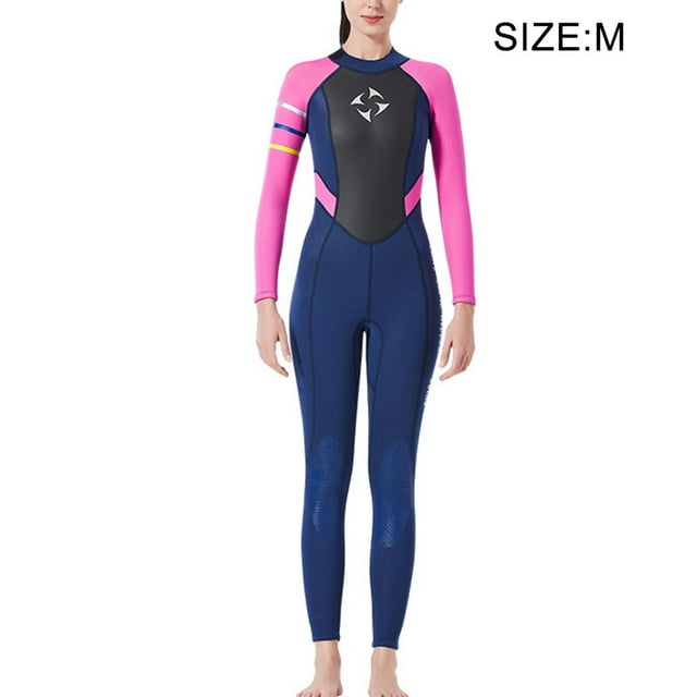 3MM Maillot de Bain Multicolore Col Rond une Pièce Manches Longues Snorkeling Ensemble Réglable Élastique Maillot de Bain Vêtements Rose M