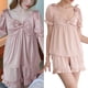 thumbnail image 5 of Conjunto de pijama de verano para mujer, de seda sintética, estilo holgado, cómodo para el hogar, ropa de dormir corta para mujer, color marrón camafeo, talla L, 50-57,5 kg, 5 of 13