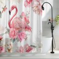 thumbnail image 2 of Pink Flamingo Shower Curtain Set, Waterproof Shower Curtains for Bathroom, Watercolor Flowers Spring Floral Leaf Plant Washable Fabric Bath Curtain for Bathtub Decoration with Hooks 48x72 Inches, 2 of 9