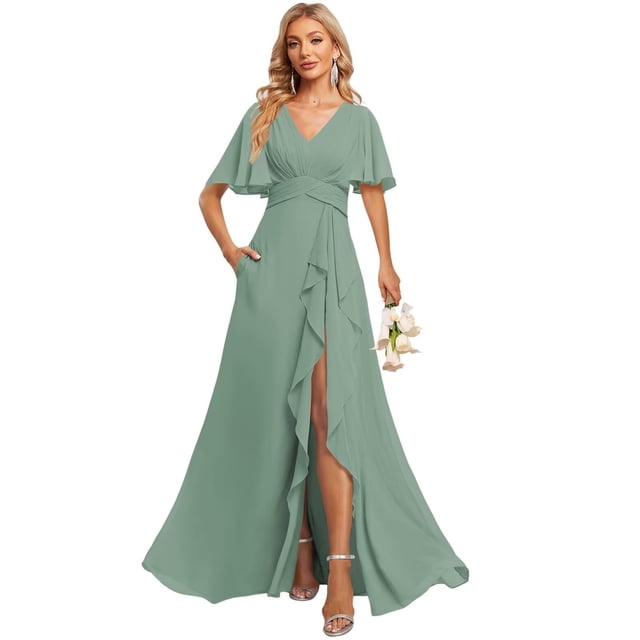Vestido de dama de honor deamify, sencillo, talla grande, de gasa en A