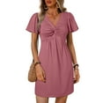 thumbnail image 6 of Eytino Women’s Dresses Twist Front Summer Holiday Dress Casual Short Sleeve V Neck Beach Vacation Mini Dress S-2XL Pink, 6 of 11