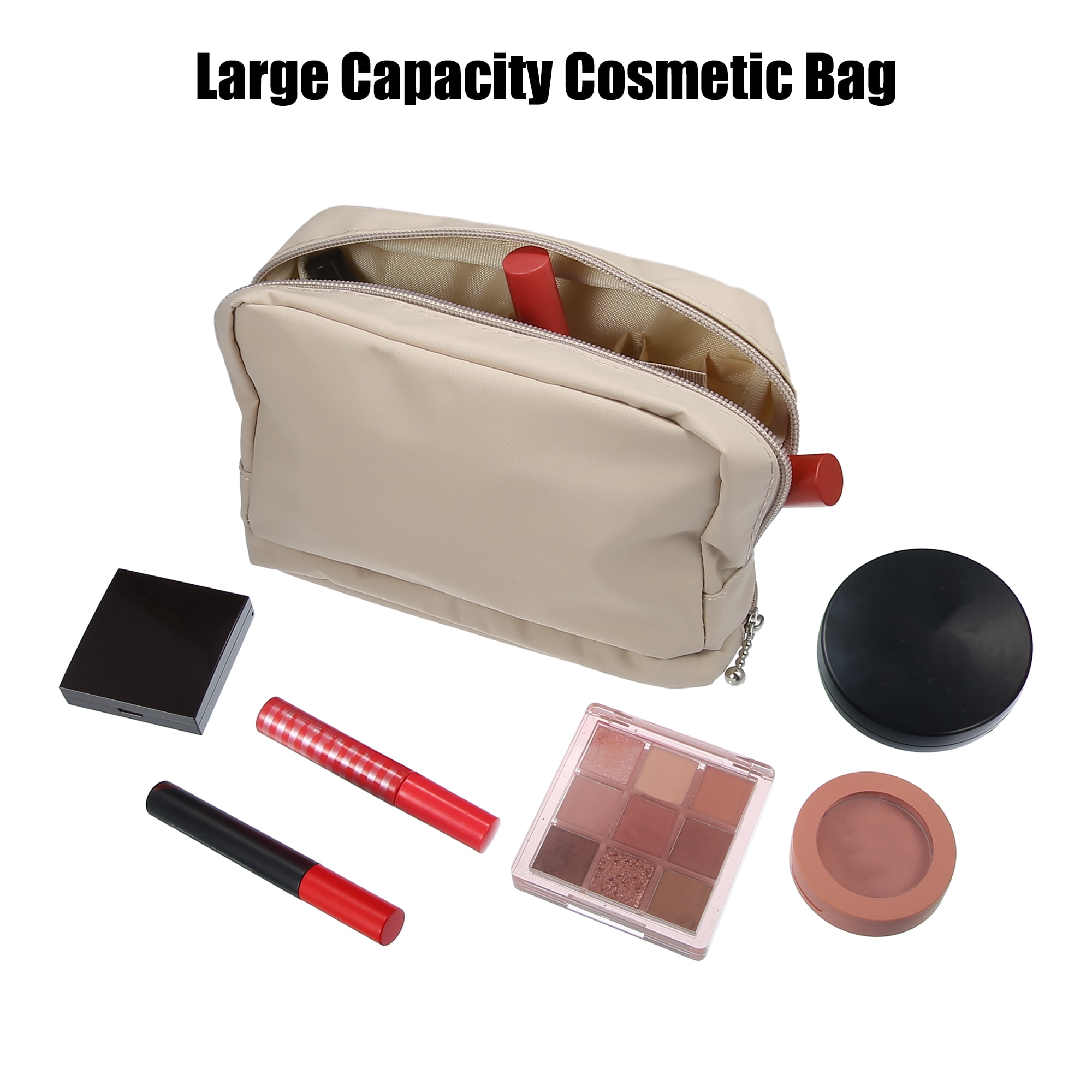 Unique Bargains Floral Makeup Bag Zipper Flower Cosmetic Pouch Beige