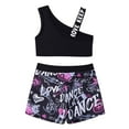 thumbnail image 4 of Doomiva 2 Pcs Sporty Tankini for Girls One Shoulder Straps Crop Top with Shorts Dancewear Black Music 14, 4 of 7
