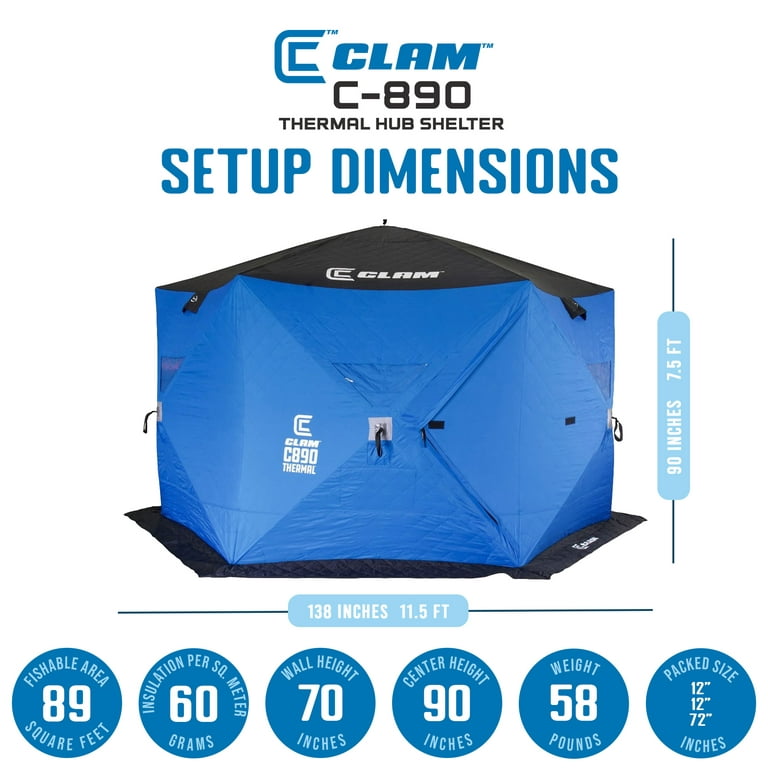 CLAM C-890 Portable 11.5 Foot Pop Up Ice Fishing Thermal Hub