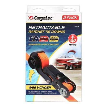 

Cargoloc 42474 12 ft. 1500 lbs Retractable Tie Downs Ratchet Strap with S-Marine - 2 Piece