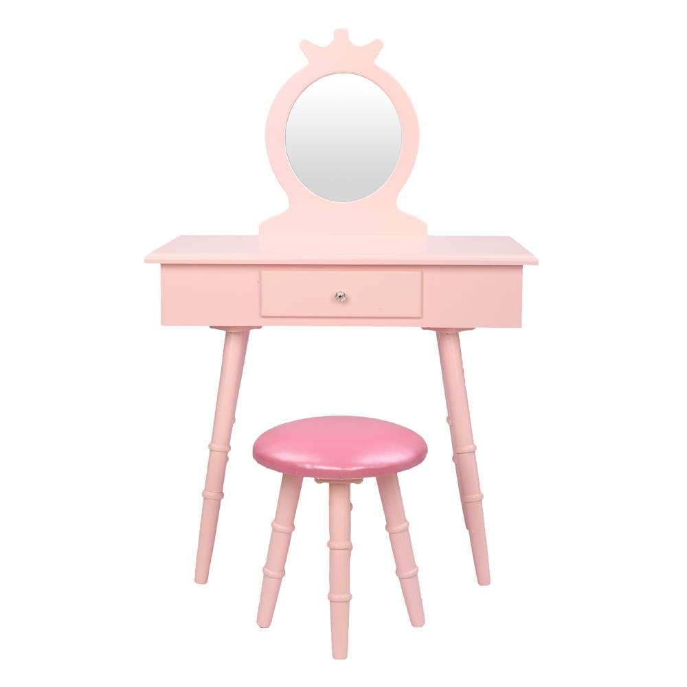 Ktaxon Kids Vanity Wooden Makeup Table Set for Girls Princess Pretend