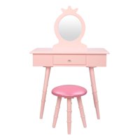 Ktaxon Kids Vanity Wooden Makeup Table Set for Girls Princess Pretend Beauty Make Up Dressing Play Set Child Vanity Desk Pink