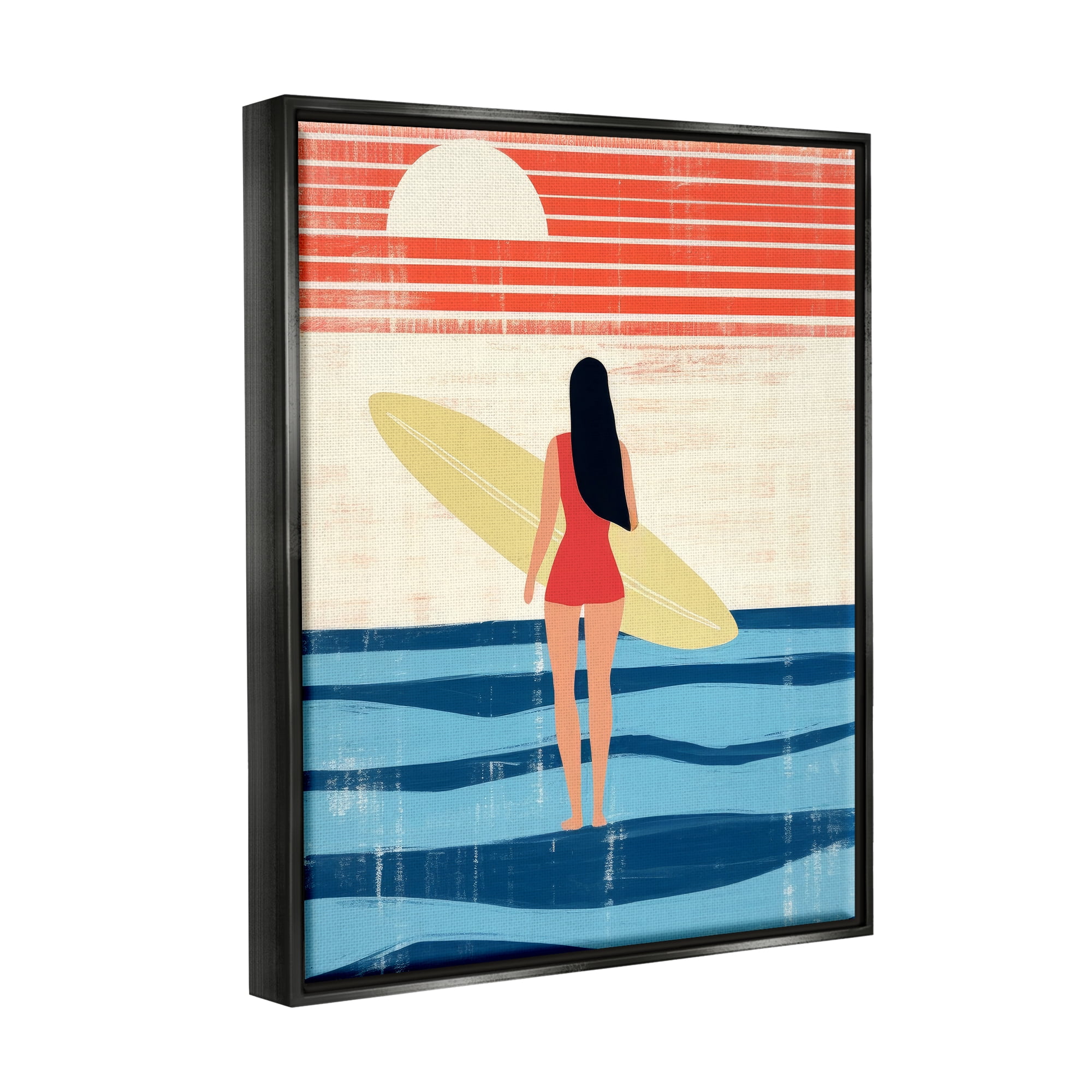 Stupell Industries Rustic Surfer Girl Abstraction Abstract Painting Black Floater Framed Canvas Art Print Wall Art, 25 x 31