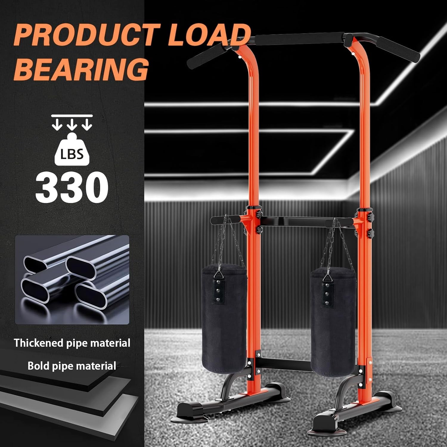 HJTER Power Tower Pull Up Bar Station, Free Standing Pull Up Rack Dip Station for Home Gym, Height Adjustable Home Strength Training Fitness Workout Equipment