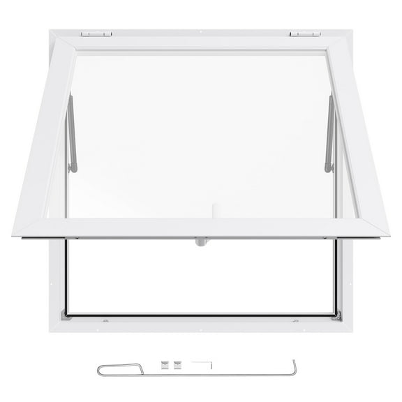 KFFKFF Concession Window 36x36 in, Aluminum Alloy Frame Service Window for Food Trucks, 85-Degree Opening with Awning Door and Drag Hook, Water-Resistant Design for Mobile Trailers