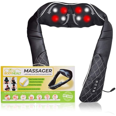 BodyHealt Shiatsu Neck & Back Heated Massager for Stress, Tension, Headaches