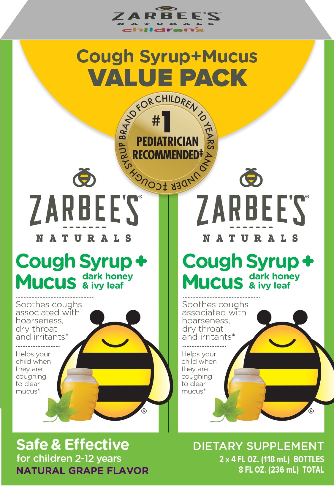 Zarbee's Naturals Children's Twin Pack Cough Syrup with Dark Honey