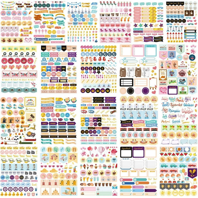 Ultimate Design Elements Planner Stickers Set - Value Pack of 24 Sheets -  Clear Stickers, Banners, Arrows, Mandala Coloring - Cute Supplies and