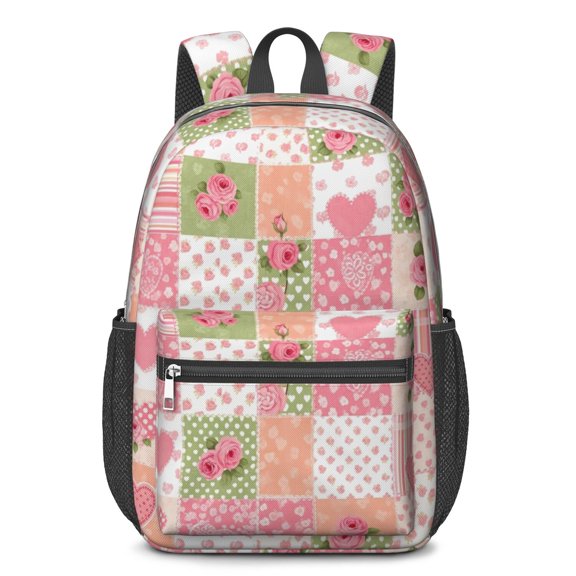 Pioneer Flower Floral Print Pattern 17" School Backpacks for Teens,Waterproof Oxford Fabric,S-Shape Padded Straps for School,Travel,Hiking,Camping