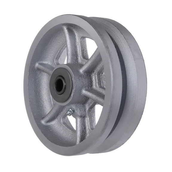 SY America 4"x1-1/2" Cast Iron V Groove Caster Wheel with Straight Roller Bearing Capacity up to 800 lbs (Silver Wheel)