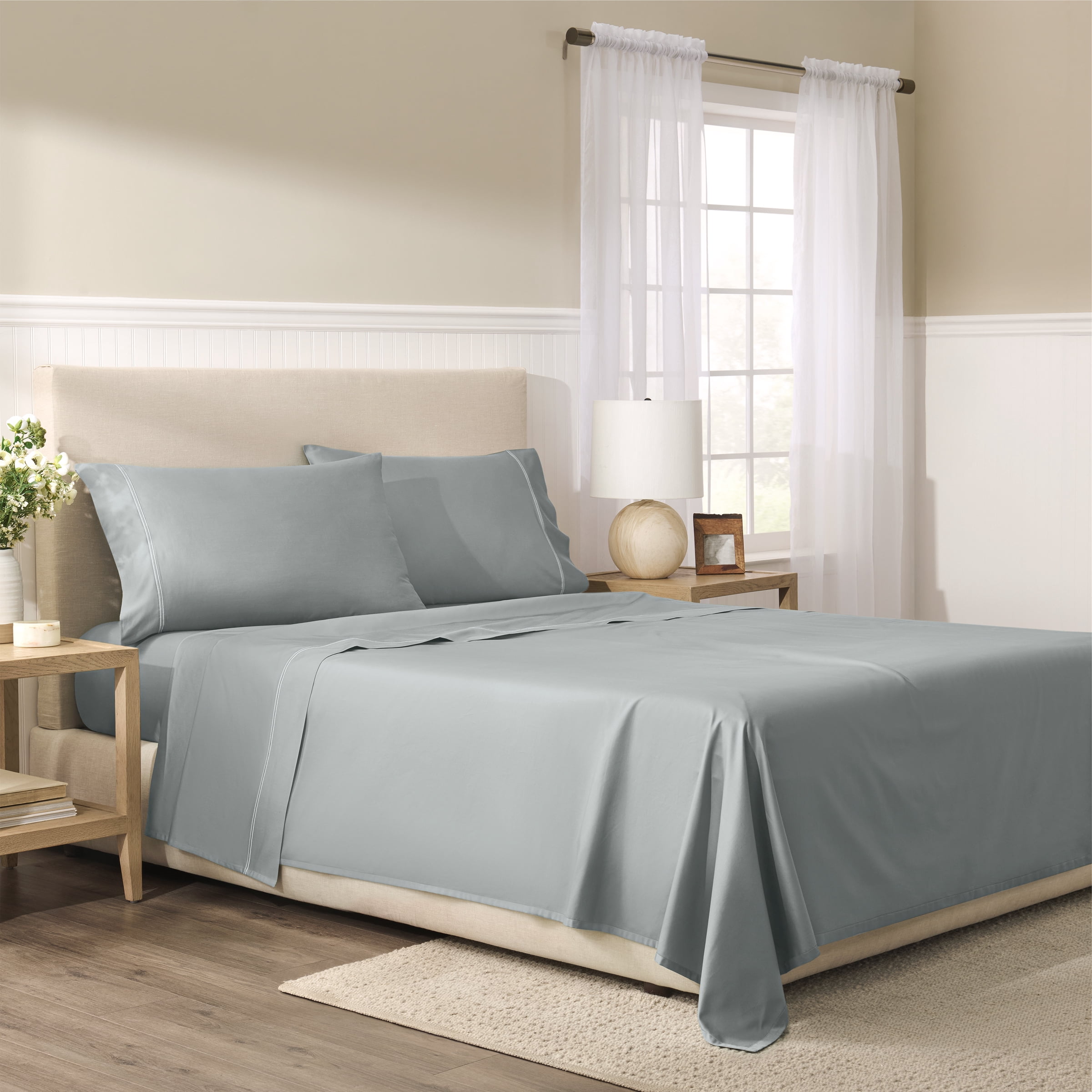 Wamsutta 1846 4-Piece 650 Thread Count Gray Flannel Egyptian Giza Cotton Sateen Bed Sheets, King-Deep Pocket