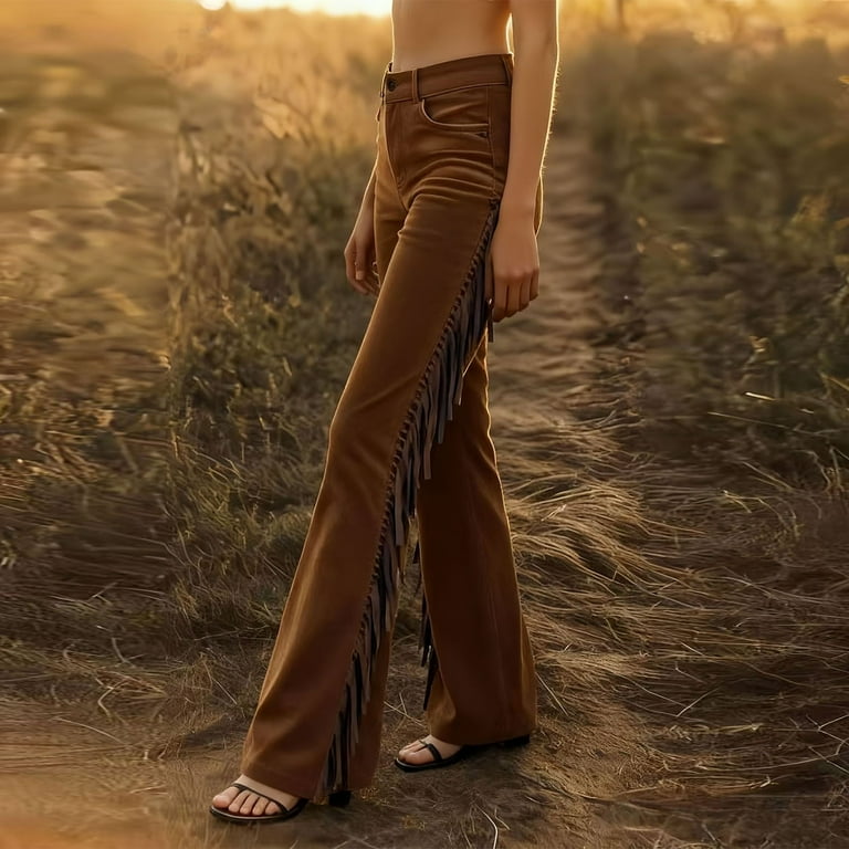 Bootcut Jeans for Women Vintage Western Brown Fringe Flared