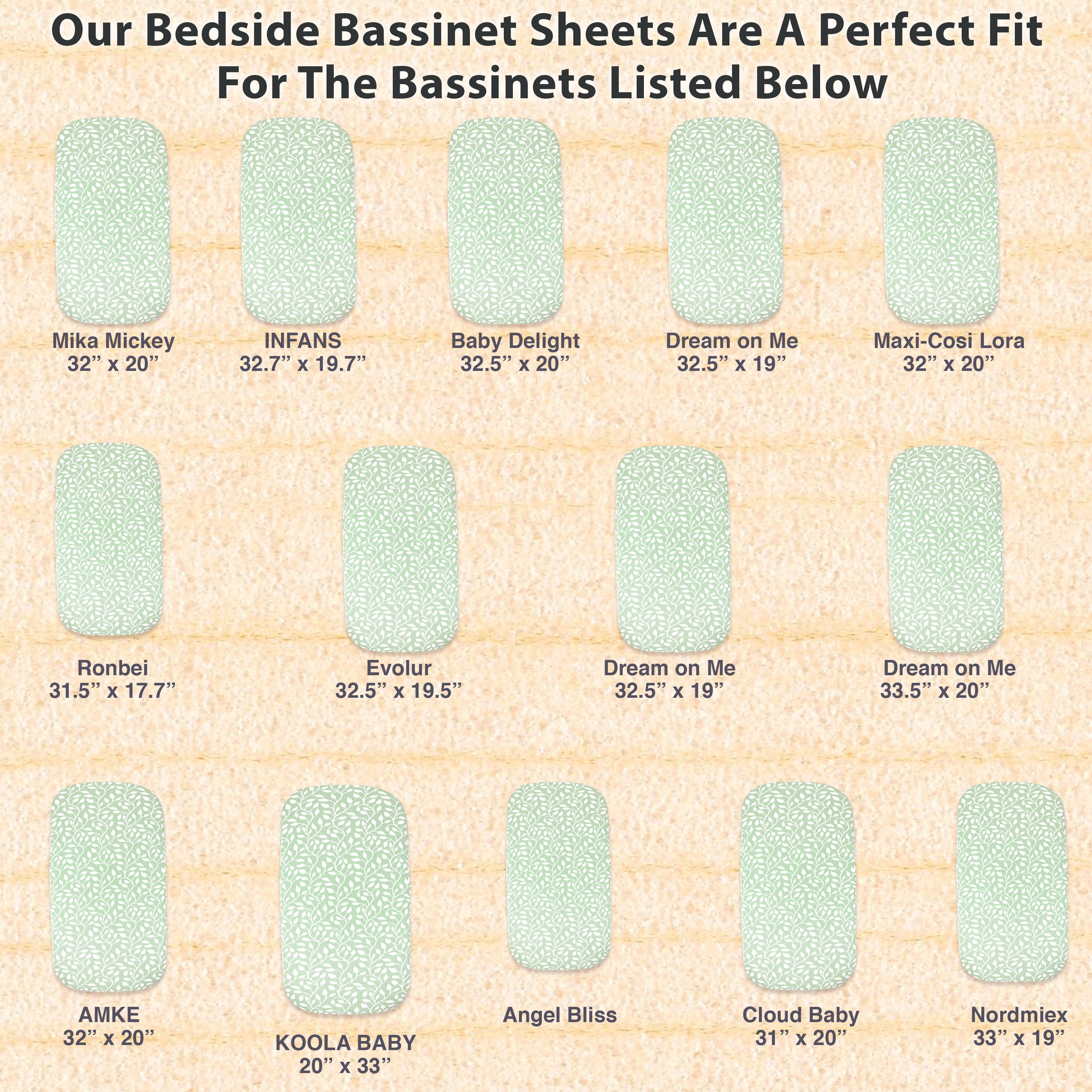 3 Pack Bedside Sleeper Bassinet Fitted Sheets, Organic Cotton, 33x20x4 Inches, Compatible with Pads Size Between 17-21 in Width, 29-33 in Length, and 1.5-4 in Thick