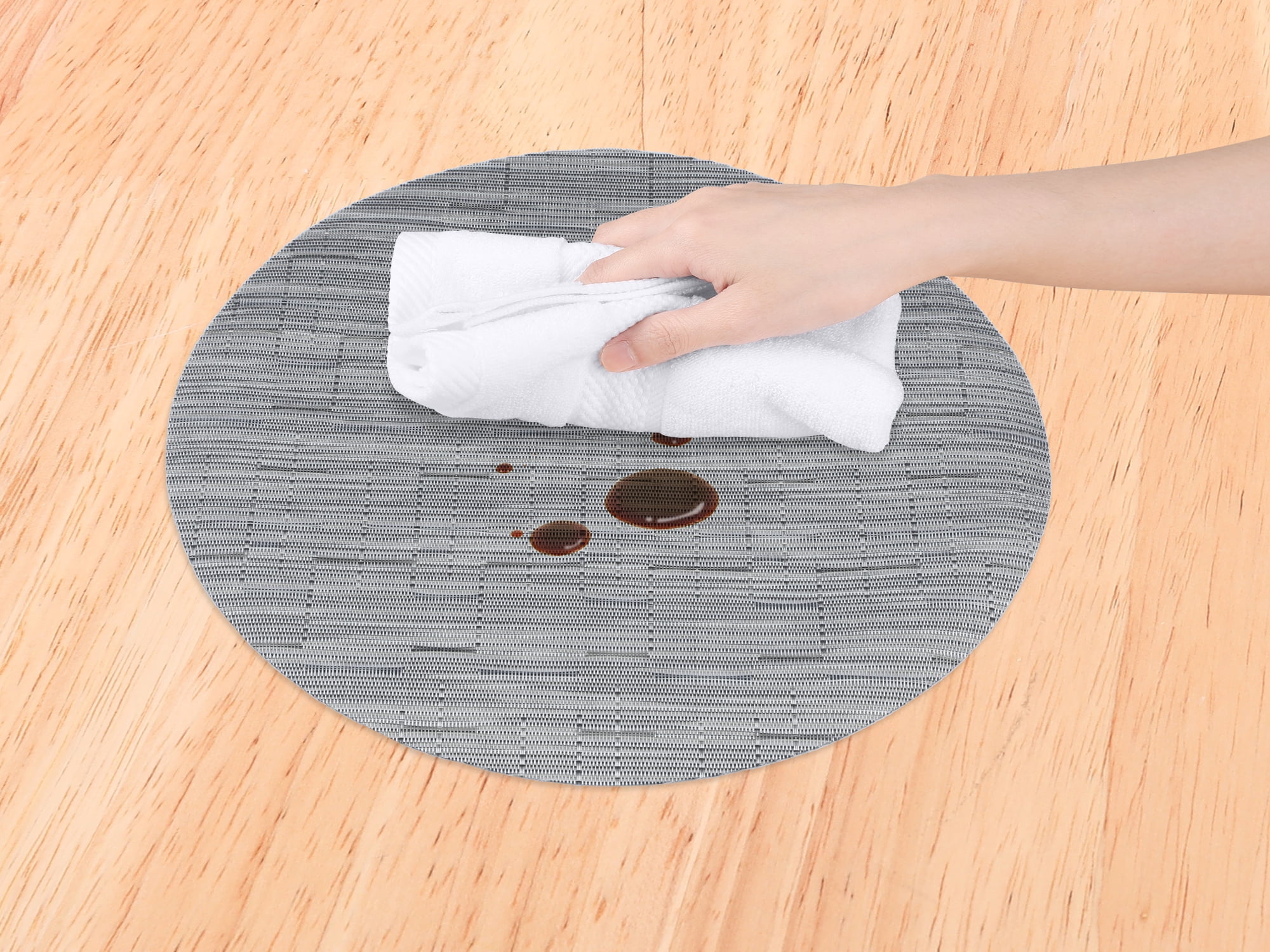Unique Bargains Set of 6 Round Placemats for Kitchen Dining Table Decor Silver Gray
