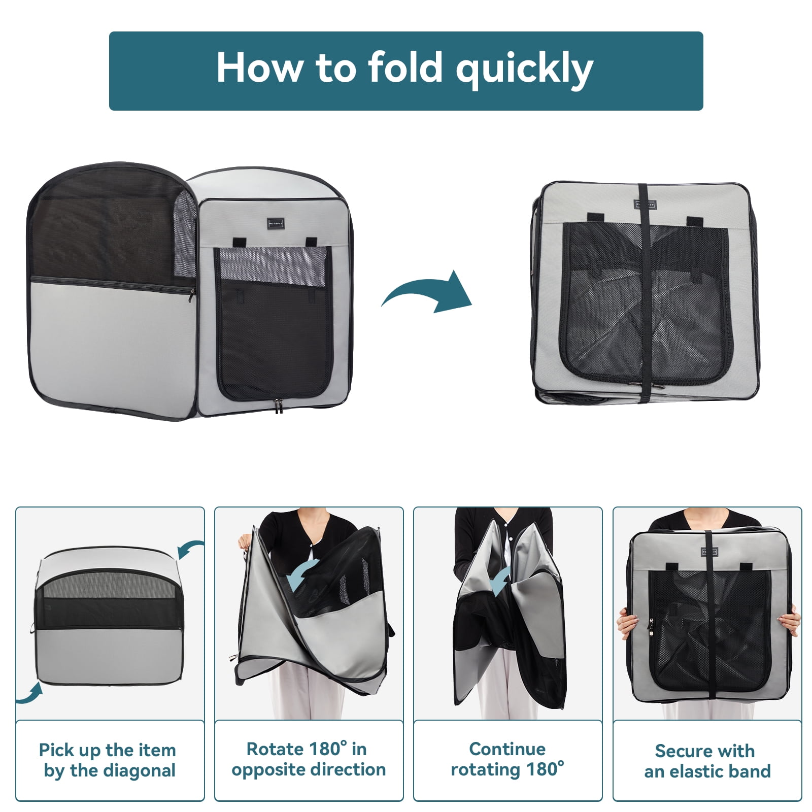 Petsfit Pop Up Collapsible Dog Crate for Large Dogs, Waterproof Cat Cage Soft Dog Kennel Carrier for Traveling