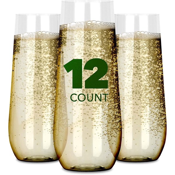 Plastic Champagne Flutes Disposable, Unbreakable Stemless Mimosa