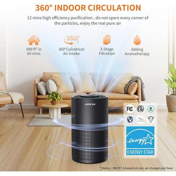 Purifier for Bedroom with HEPA 3-in-1 Filter, Pet Purifier for Home Pee Smell, Covers Upto 990 Ft², Quiet 360°intake Cleaner for pet hair,allergies,Dust,