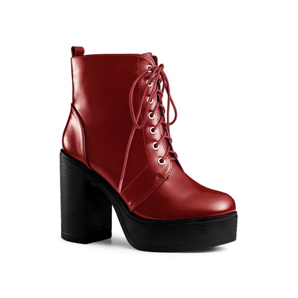 Unique Bargains Bottes de Combat à Plateforme à Talon Épais à Fermeture Éclair pour Femmes