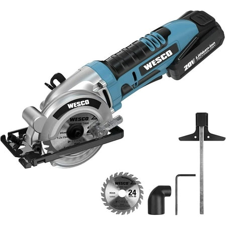 

Cordless Mini Circular Saw WLJWLJ 20V 3-3/8 Electric Circular Saw with 2.0Ah Battery and Quick Charger Maximum Cutting Depth 1-1/8 Parallel Guide and Hex Wrench 1 x 24T TCT Saw Blade for Wood