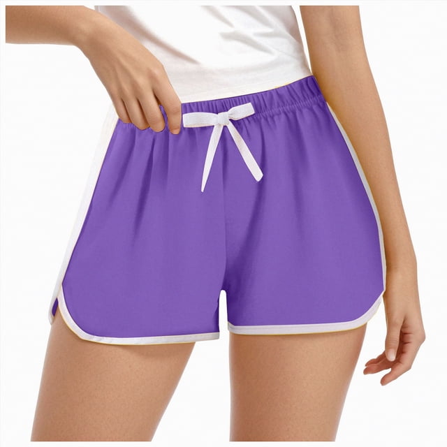 NIEWTR Girls' Slim Fit Athletic Shorts Adjustment Drawstring Running Shorts Quick Dry Soft Bottom(Purple,7-8 Years)