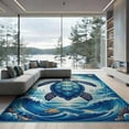 thumbnail image 2 of ODIKA 8'x10' Washable Area Rug Durable, Non-Slip Animals Turtle Symmetrical Ocean Wave Border Nautical Motif Scattered for Living Room, Under Sectional, Family, 2 of 7