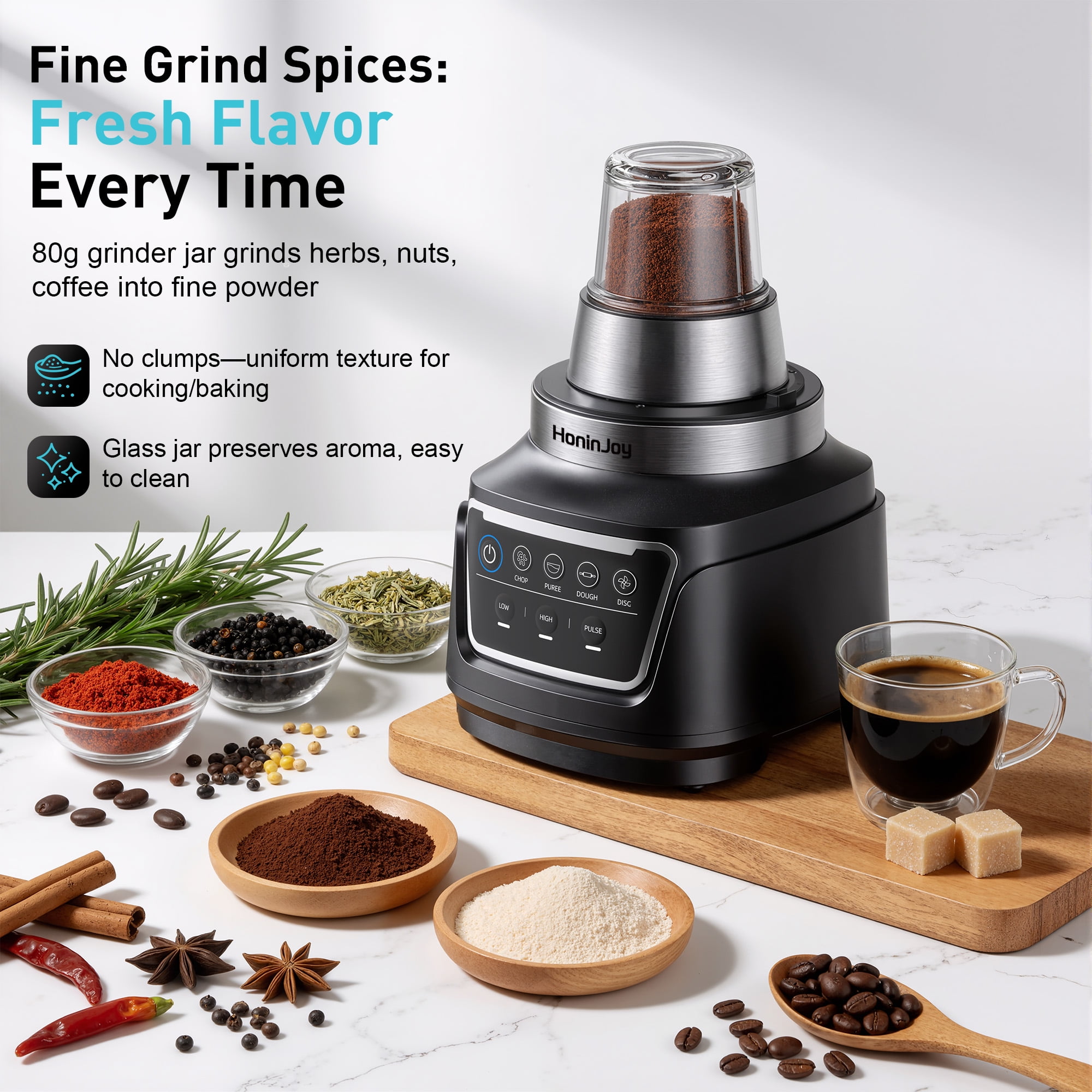 HoninJoy All-in-One Blender & Food Processor, 4 Preset Auto-iQ Programs, Best for Smoothies,Cookie Dough, Salsas, Cole Slaw & More