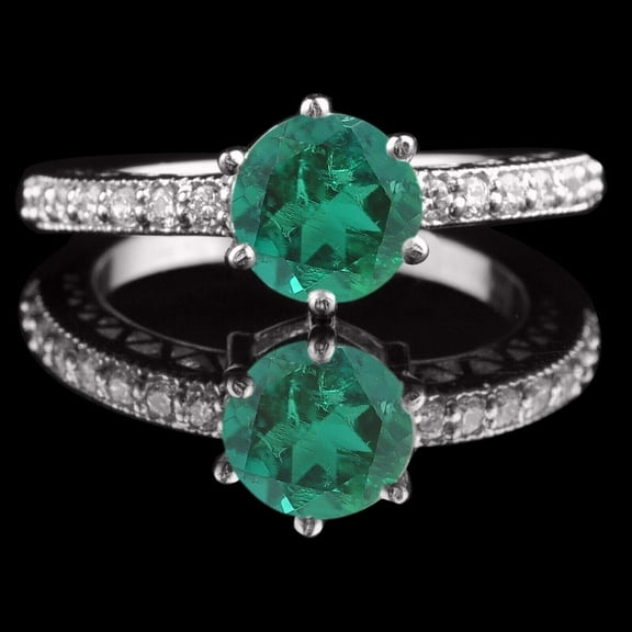 1.20Ct Natural Zambian Green Emerald IGI Certified Diamond Ring In 14KT Gold
